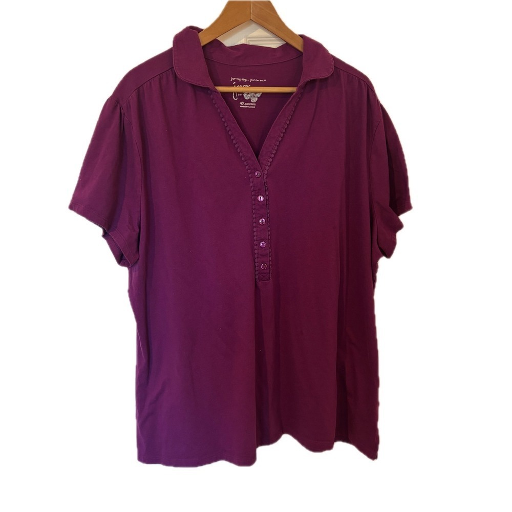 JMS Just My Size‎ Womens 4X Plum Purple Short Sleeve V-Neck Polo Shirt Plus Size